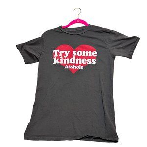 Electric West Womens Heart Gray Try Some Kindness Asshole Tshirt S/M Valentines